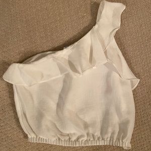 One shoulder white ruffle top